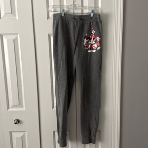 Disney Christmas Mickey and Friends Gray Sweatpants Pajamas Small